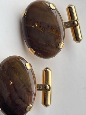 Destino. 12k gold vintage Men's Brown Stone and Gold Cufflinks